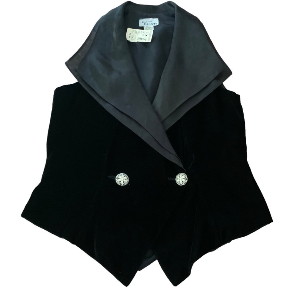 Vintage Priscilla Ellyn Velvet Organza Black Floral Rhinestone Button Vest Sz L